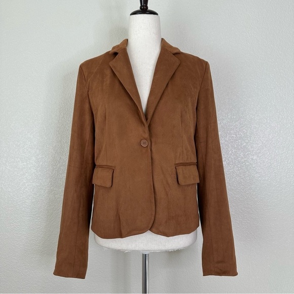 NWOT Sincerely Jules Women's Brown Suede One Front Button Blazer, Sz Medium - Picture 1 of 13